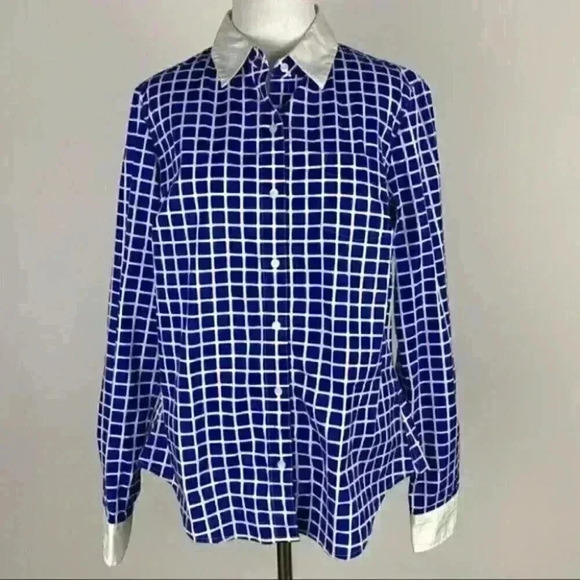 Tommy Hilfiger top size L Blue white window pane - Picture 10 of 10